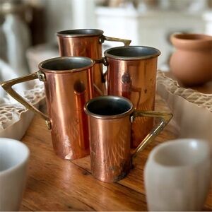 Vintage Copper Measuring Cup Set With Brass Handles Great Patina